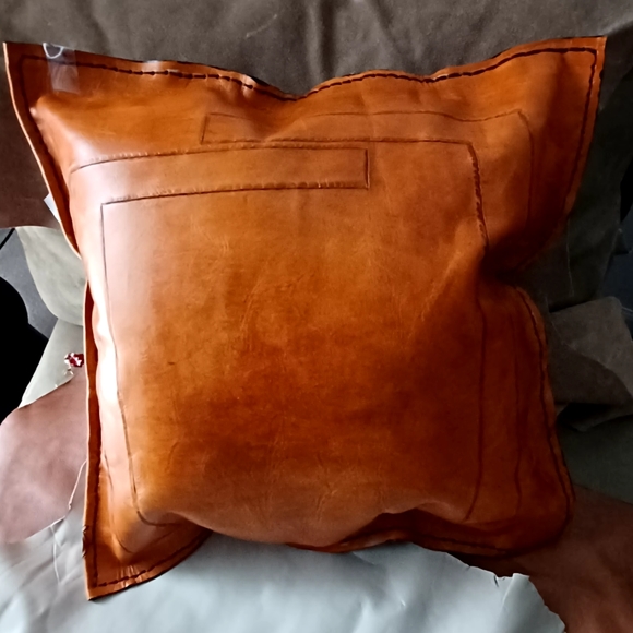 Art Deco Leather Throw Pillow – Geometric Design - Picture 5 of 10